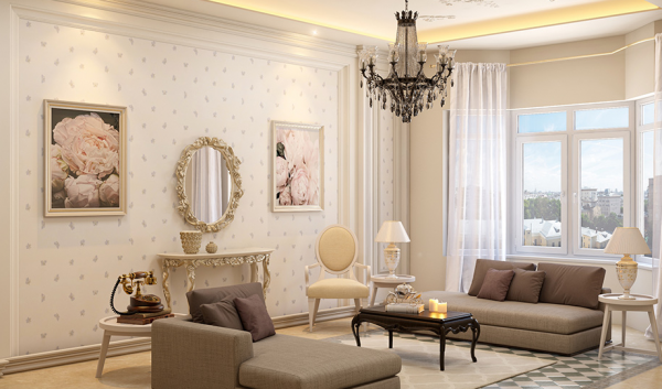 Desain ruang tengah dengan gaya vintage dan perabotan antik yang menawan